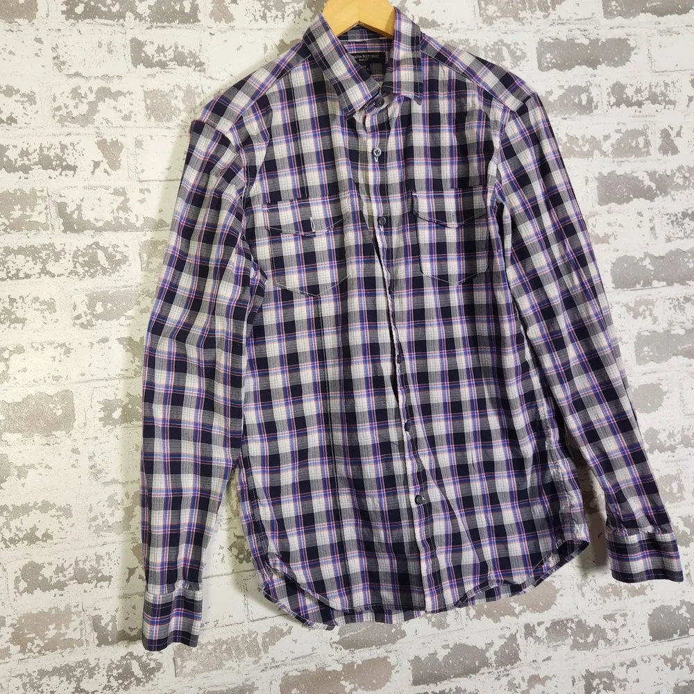 Banana Republic Slim Fit Plaid Long Sleeve Button Down Shirt Men's Medium Purple